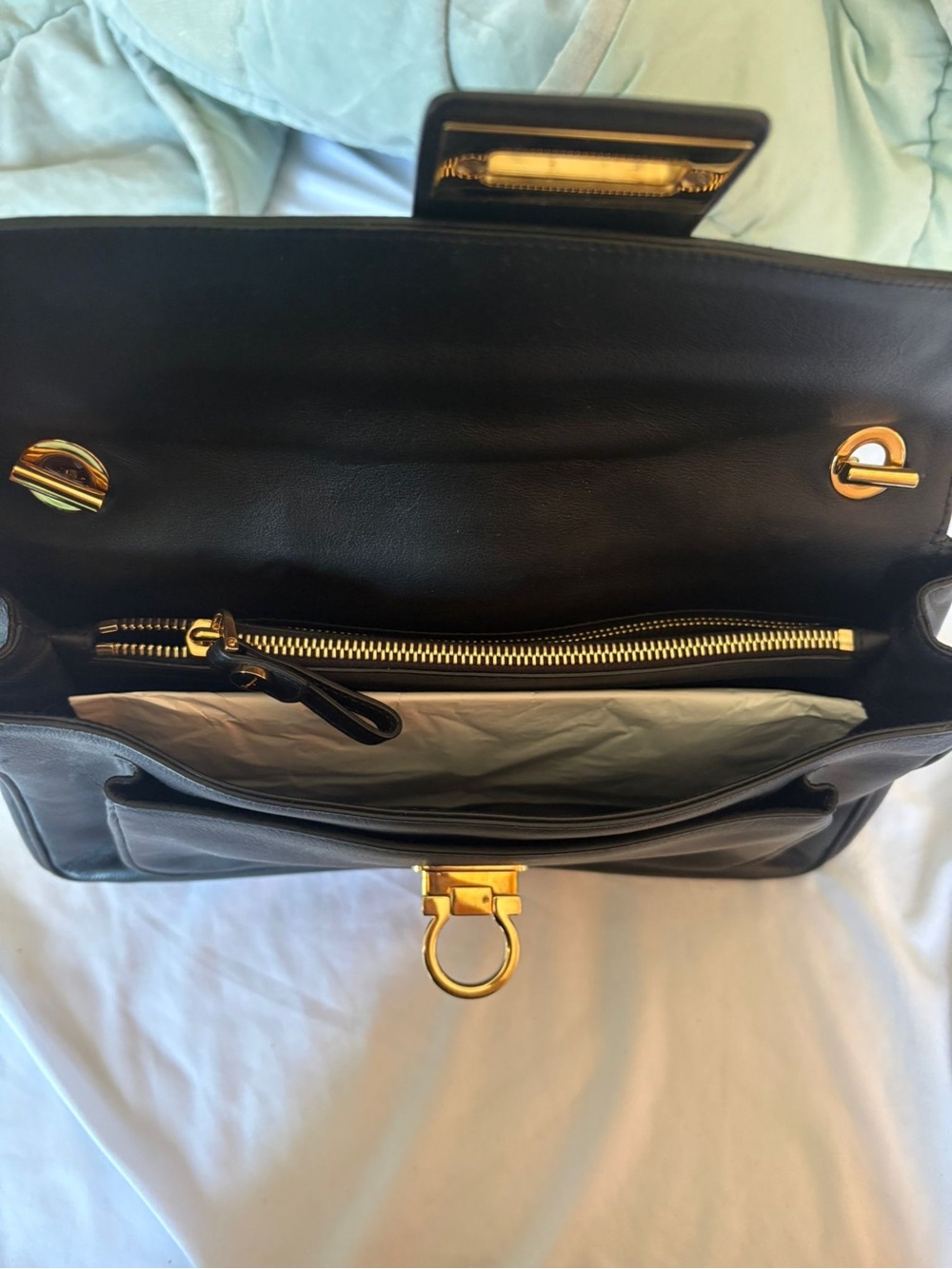 Salvatore Ferragamo Black Leather Shoulder Bag with Gold Hardware - Picture 2 of 6
